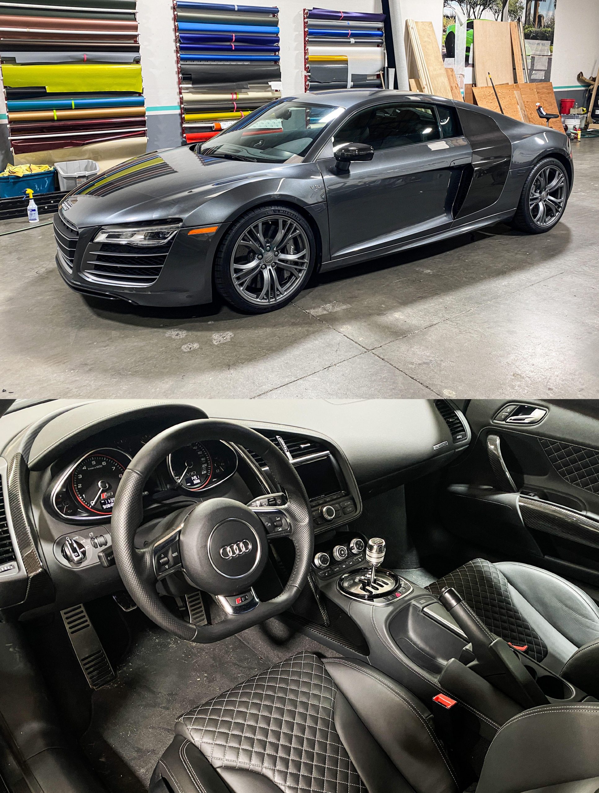 2014 V10 Audi R8 with gated manual. 3,886 miles on the odometer. In our shop for full PPF.