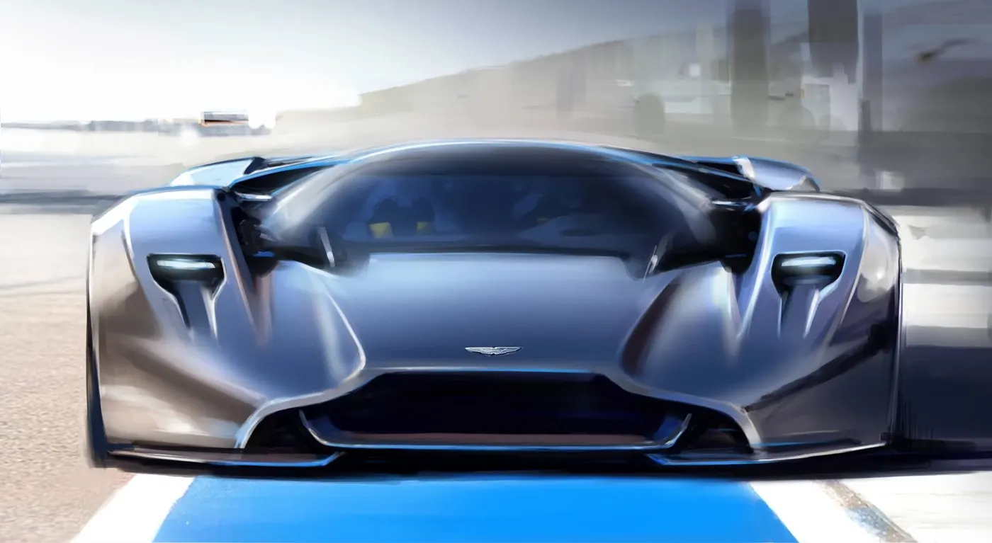 Design sketch of an Aston Martin concept seen head-on