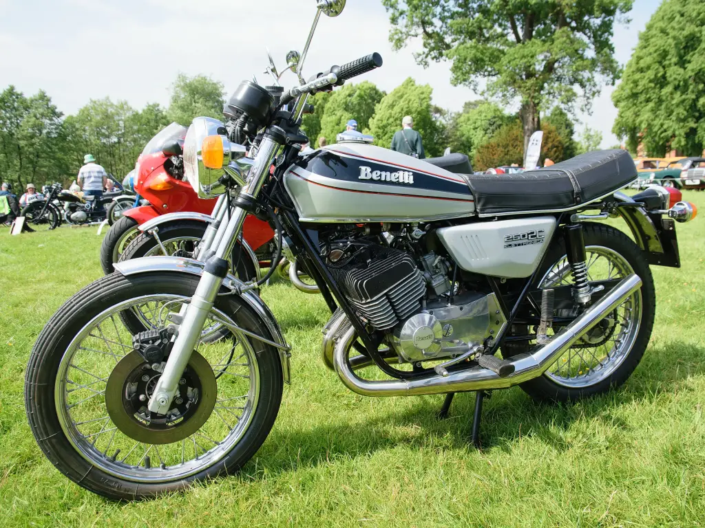 A Benelli 250 2C, the two-stroke model sold as the Moto Guzzi 250 TS
