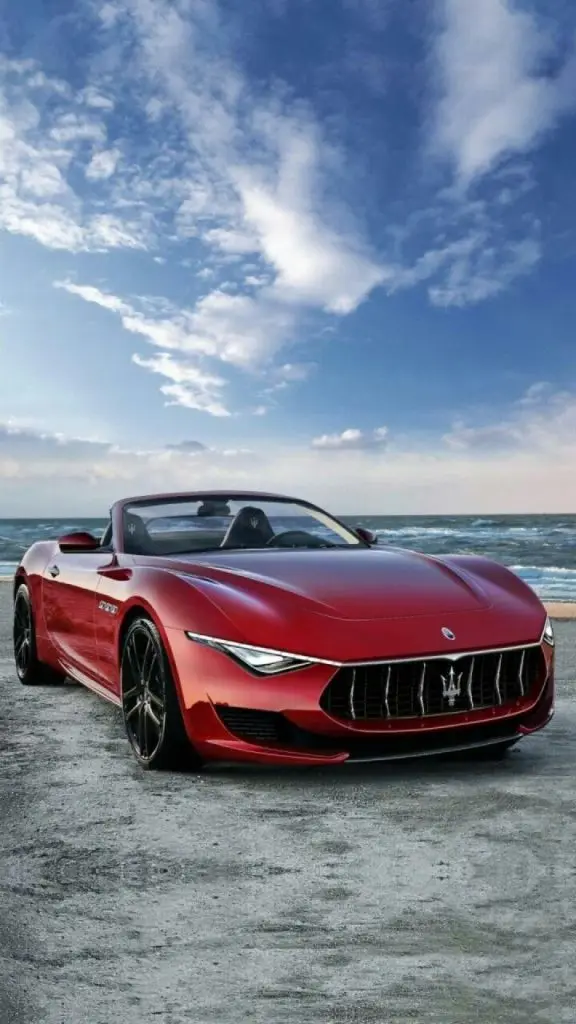 Red Maserati Alfieri concept by the sea, second photo