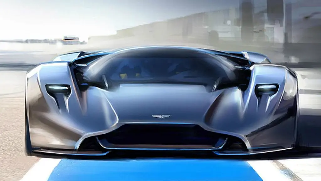 Grey Aston Martin concept, front view, rendering