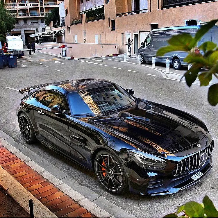 Black Mercedes-AMG GT R on a street in Monaco