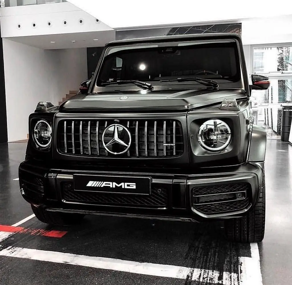Matte black Mercedes-AMG G63 in a showroom