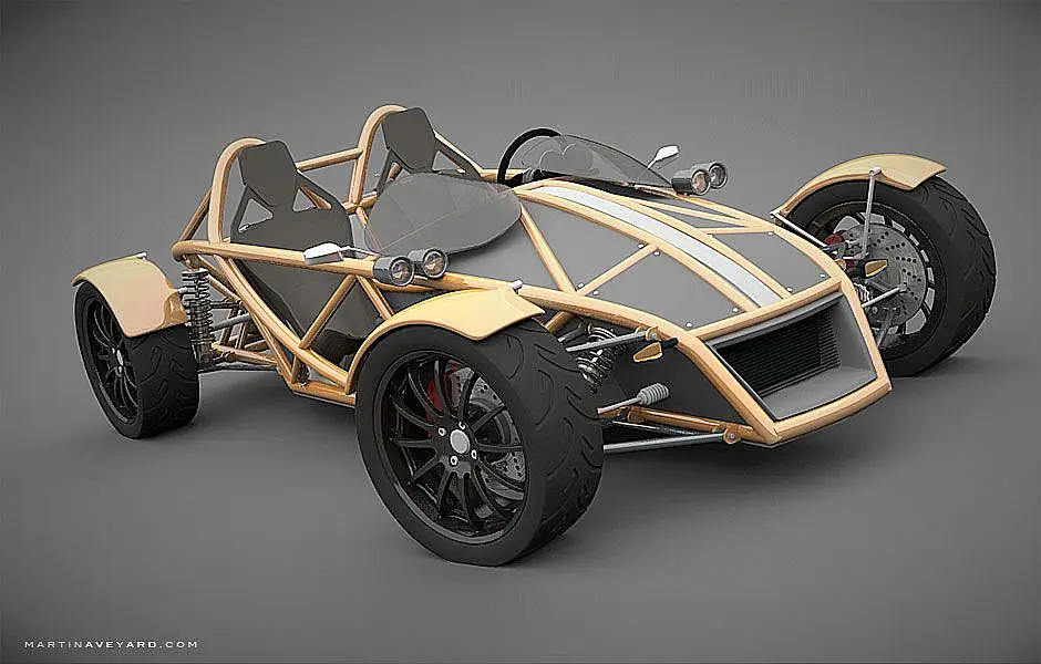 Locost Midi roadster with a wooden frame, front view