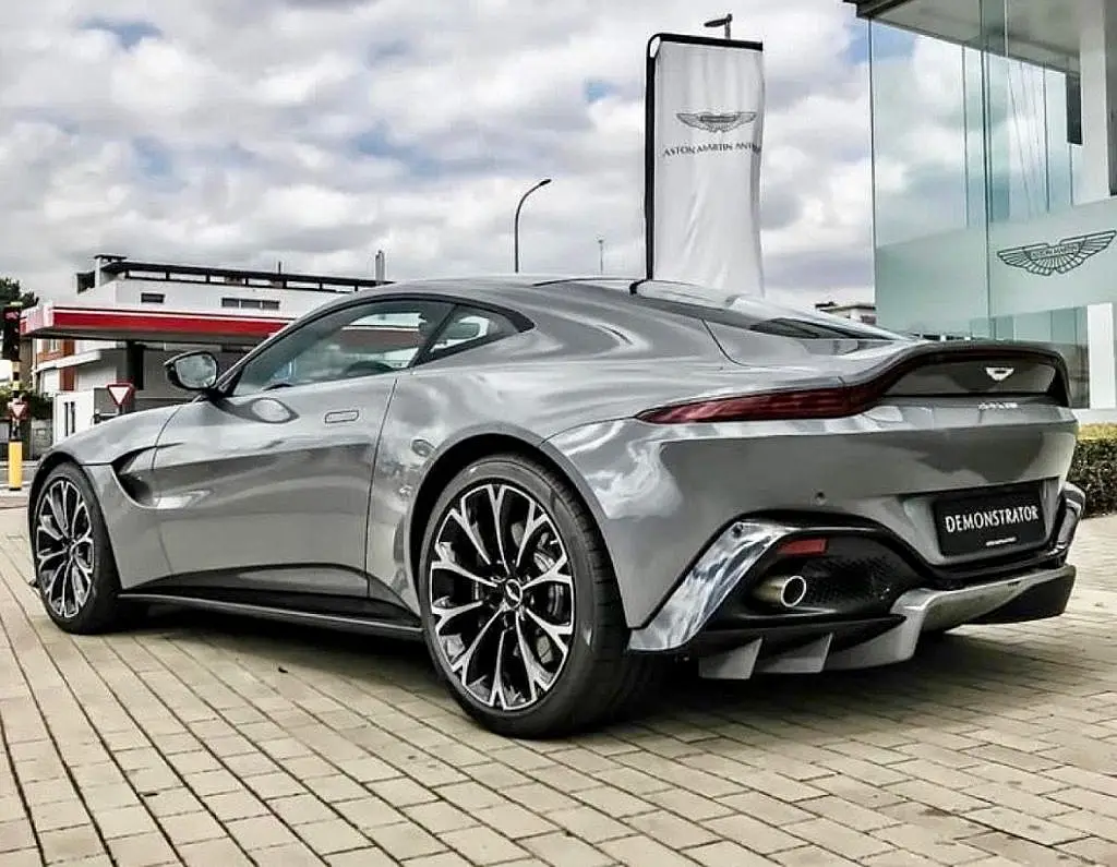 Grey Aston Martin Vantage, rear three-quarter view