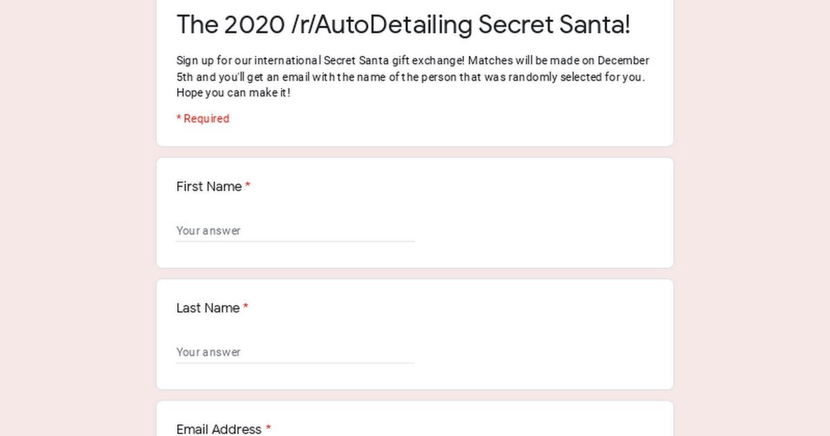 The Official 2020 r/AutoDetailing Secret Santa Sign-Up Thread
