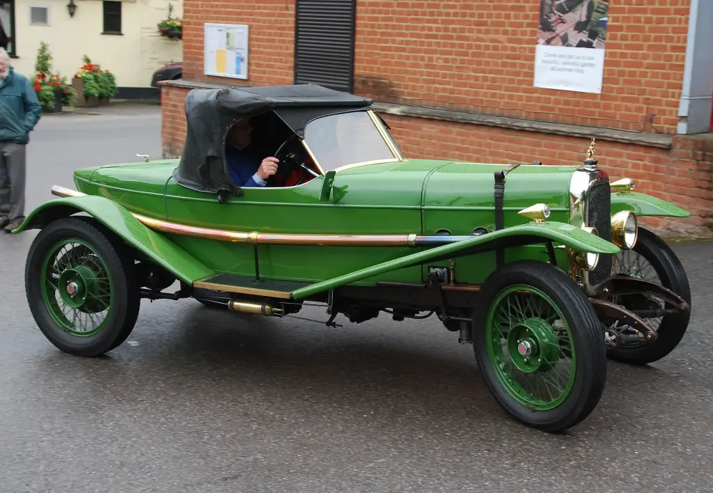 Green 1923 Alvis 12/50 SA Super Sports with the pointed duck's back tail