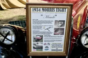1934 Morris Eight Roadster Sport with an information sheet on the front