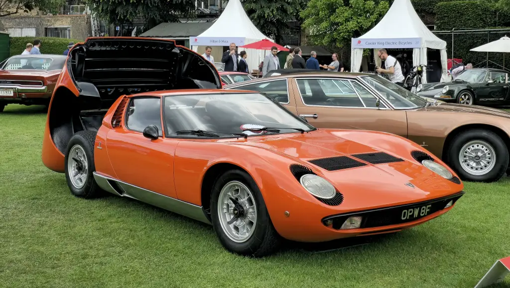 1967 Lamborghini Miura P400 with its engine behind the cabin