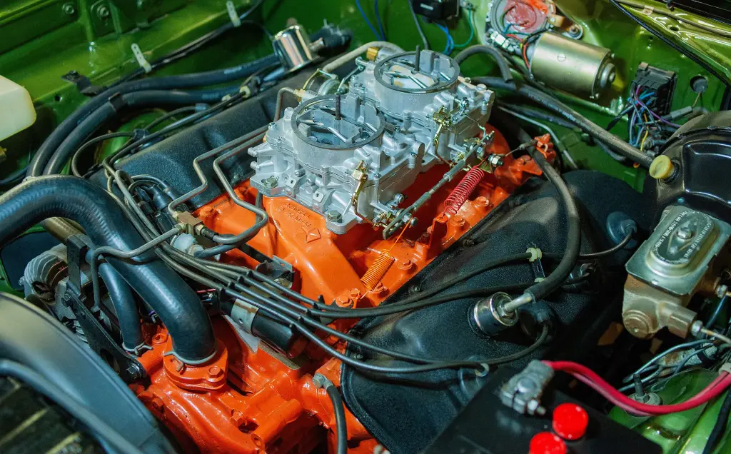 1969 426 Hemi engine with the air cleaner removed to show the two Carter carburettors